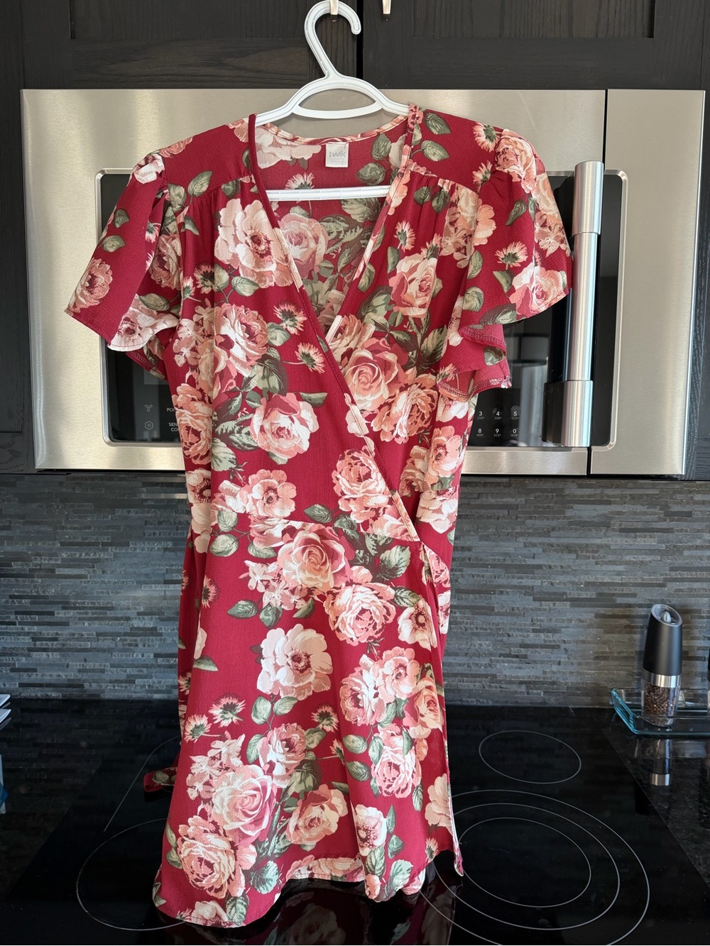 twik Rose Red Floral Wrap Mini Dress